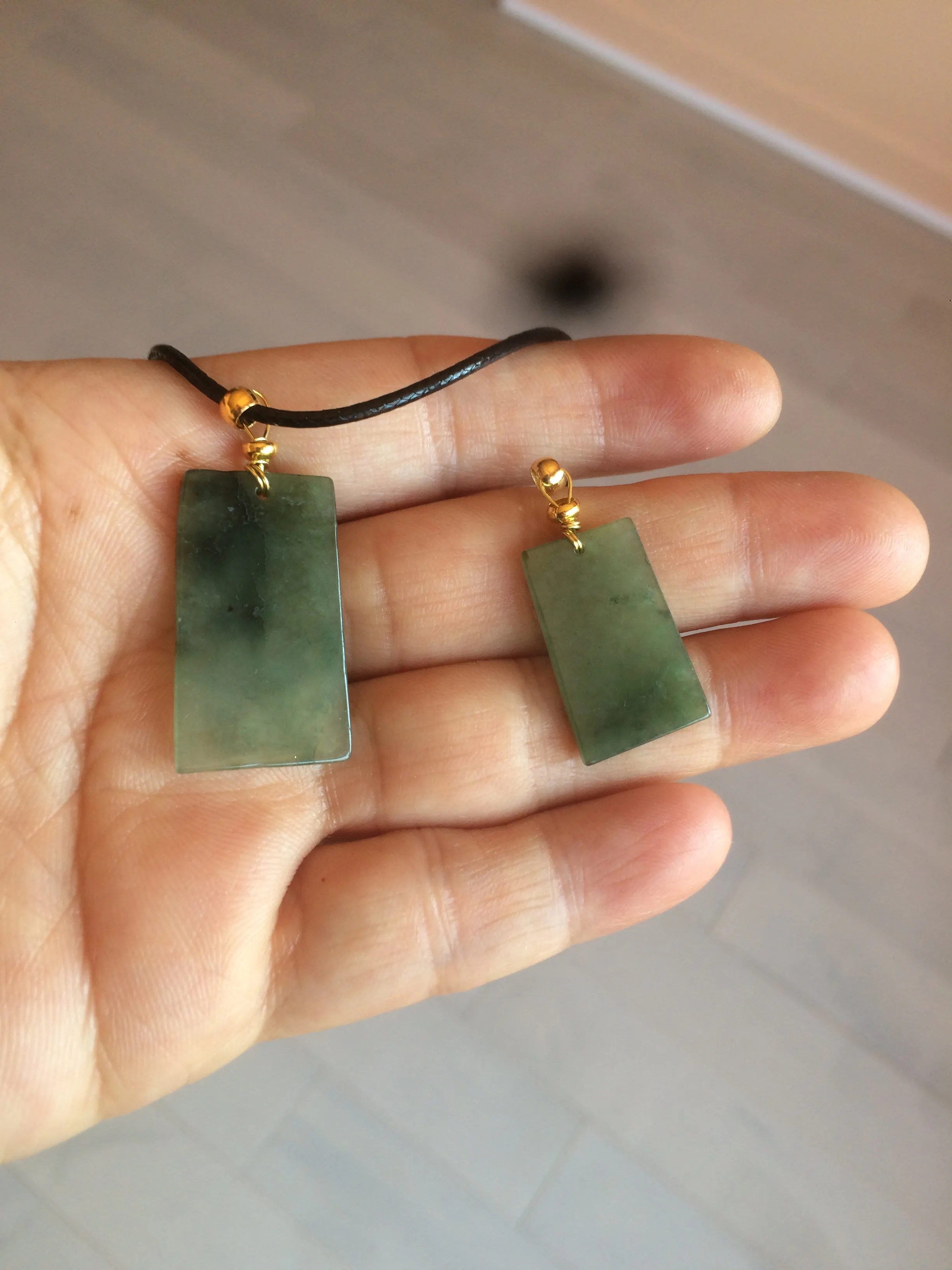 100% natural icy watery dark green jadeite jade safe and sound couple pendant pair AF26