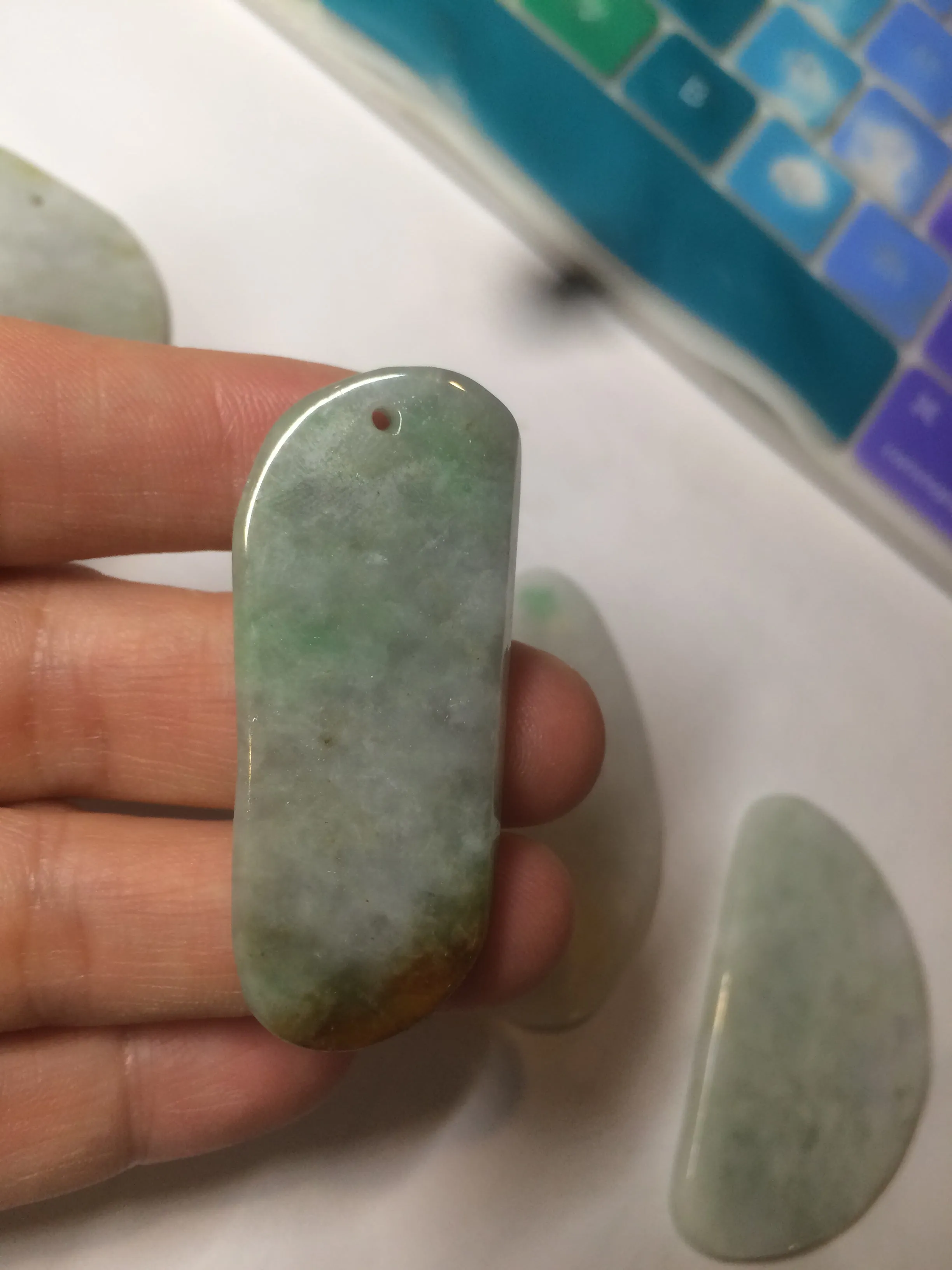 100% Natural icy watery light green/white Jadeite gua sha (刮痧) Jadeite jade AF18 (Add on item! not sale individually)