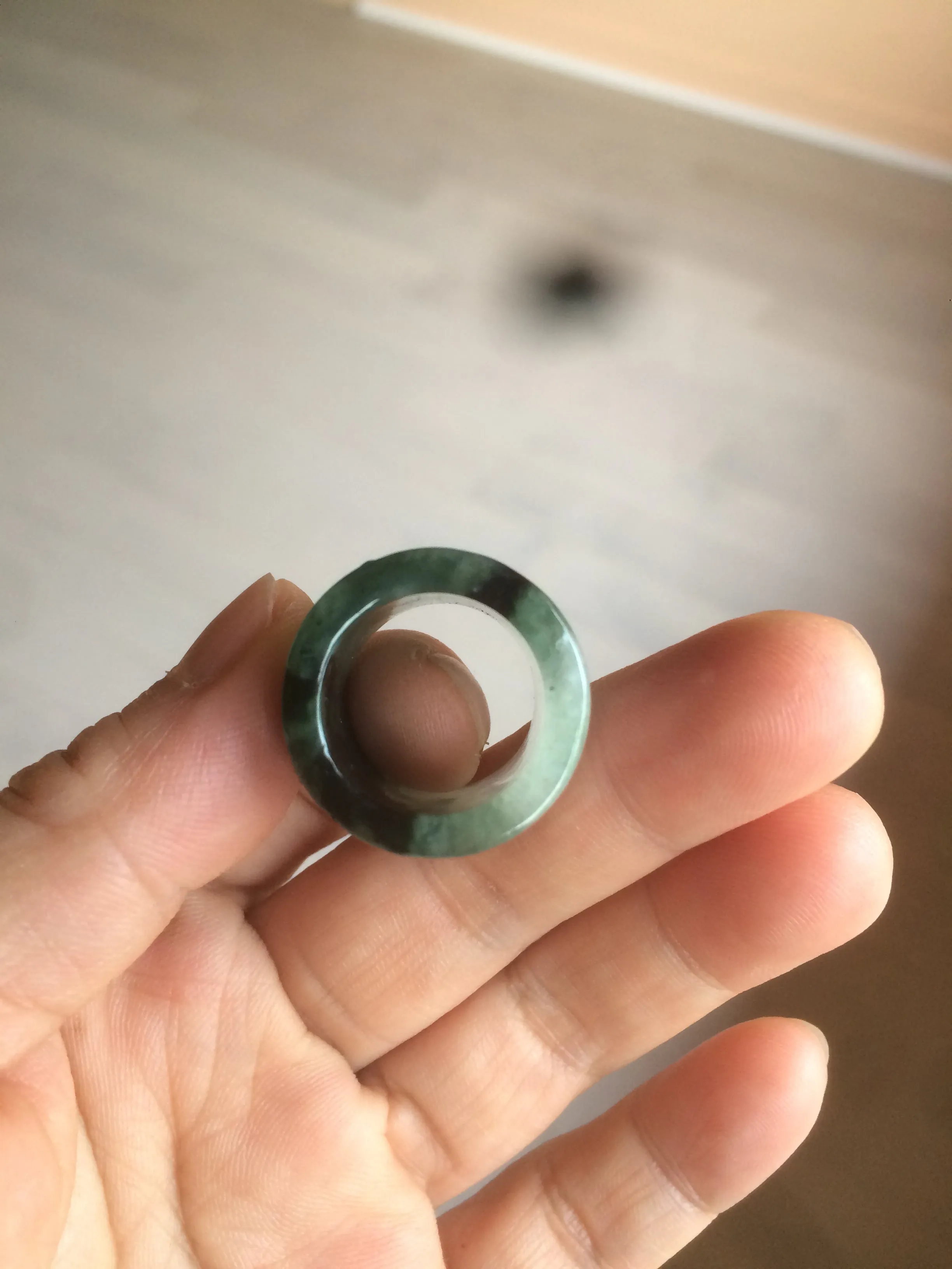 100% Natural type A craved ancient Chinese characters jadeite jade broad ring AS80