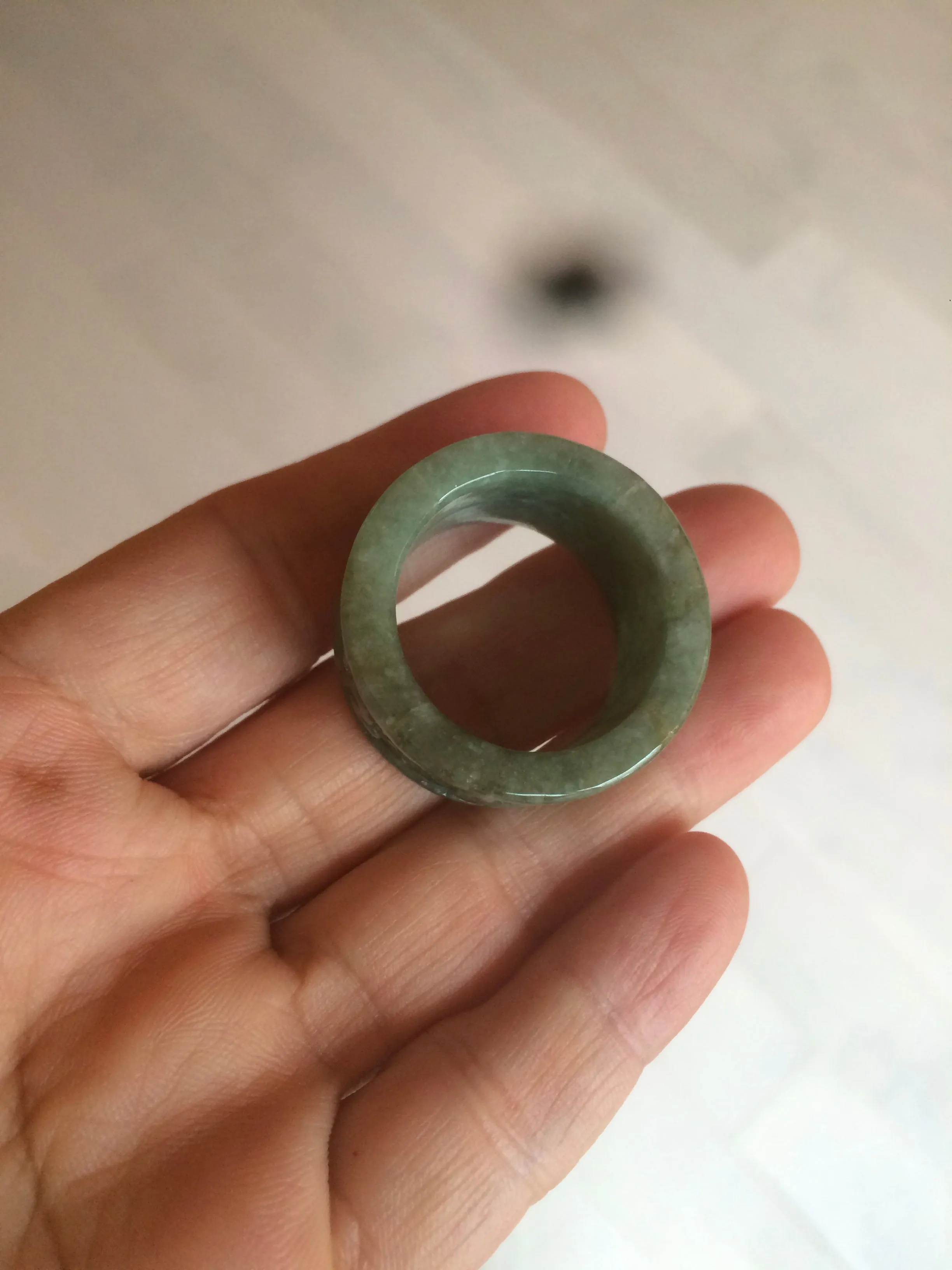 100% Natural type A craved ancient Chinese characters jadeite jade broad ring AS80