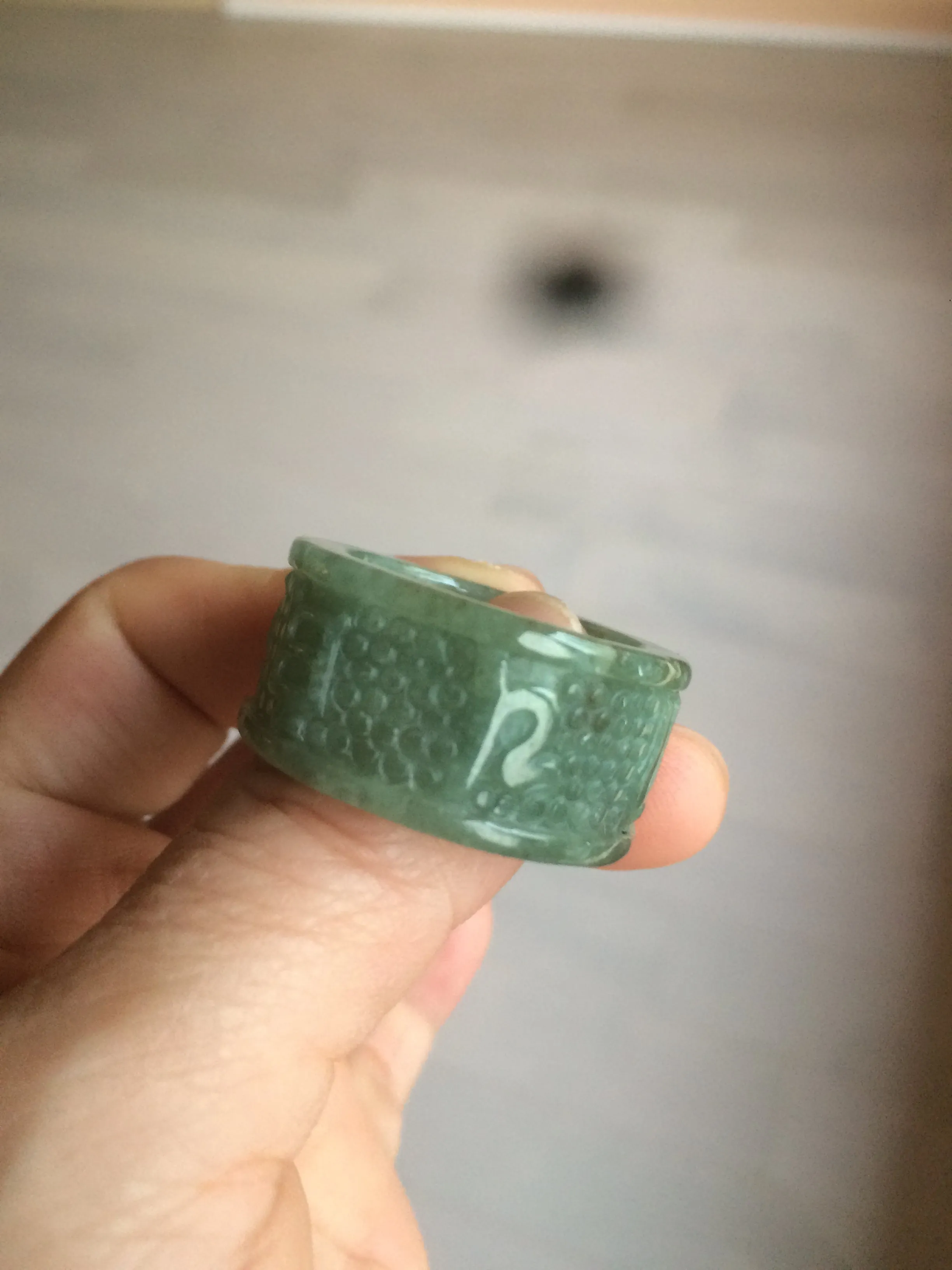 100% Natural type A craved ancient Chinese characters jadeite jade broad ring AS80