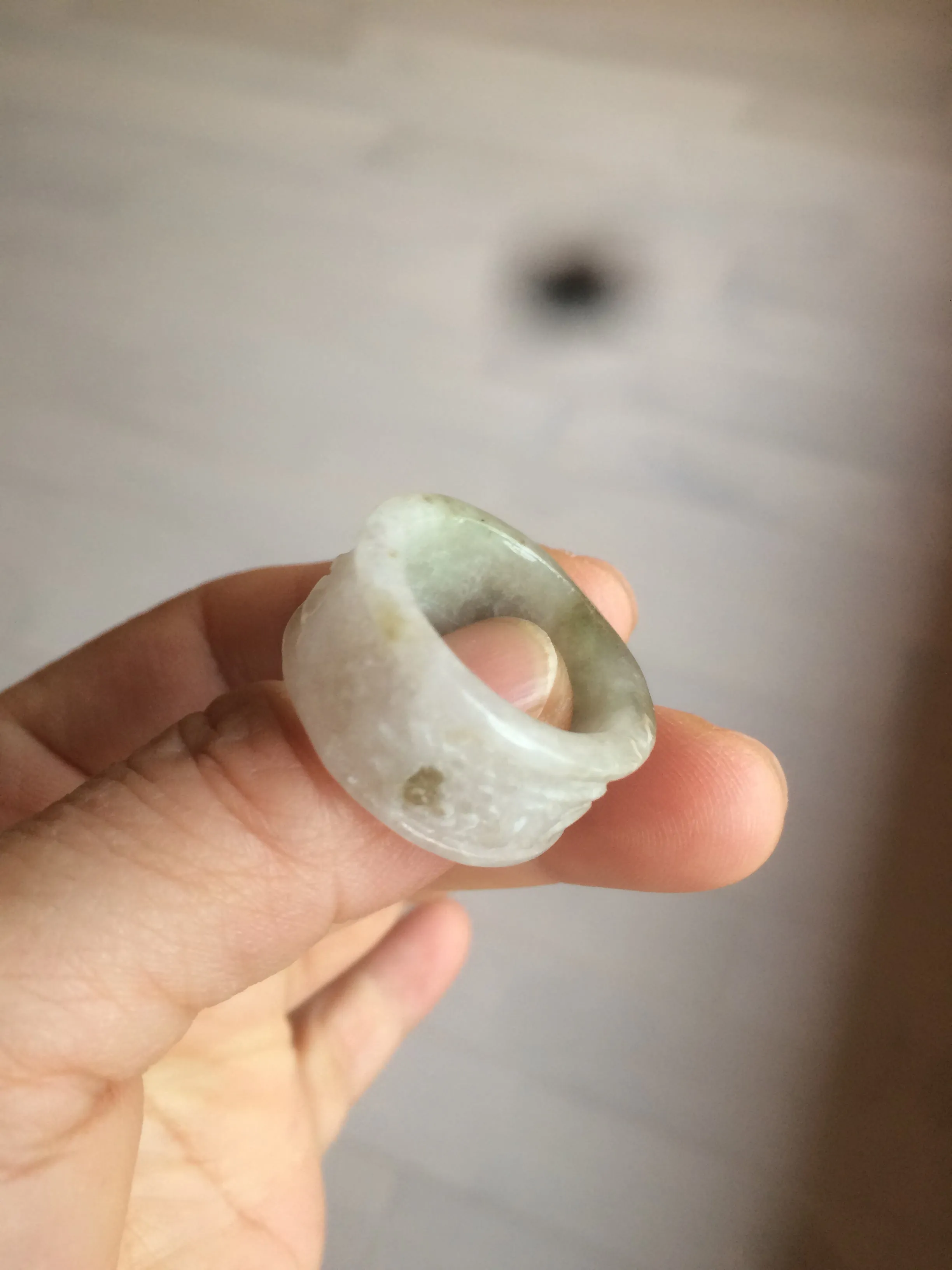 100% Natural type A craved ancient Chinese characters jadeite jade broad ring AS80