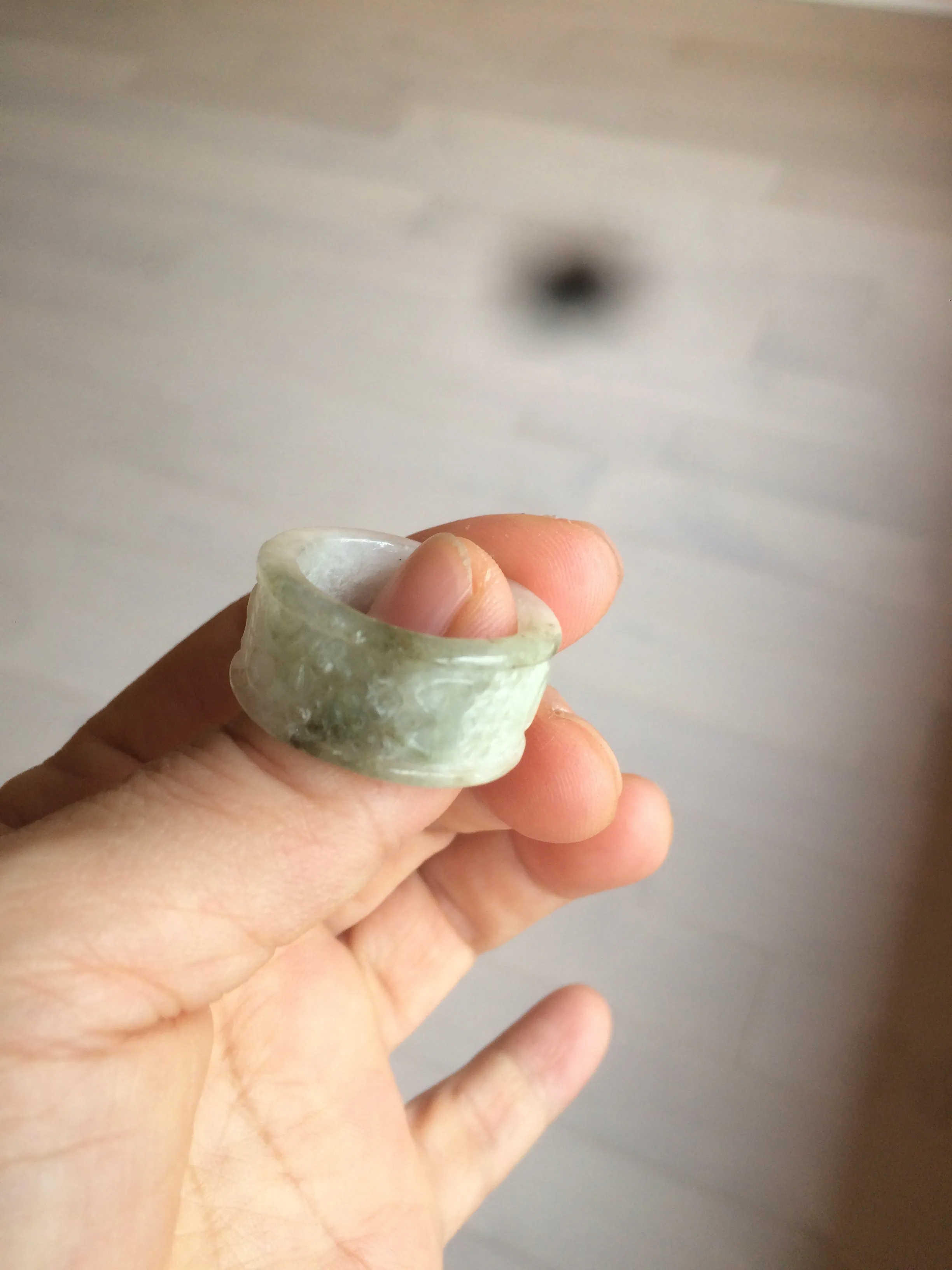 100% Natural type A craved ancient Chinese characters jadeite jade broad ring AS80