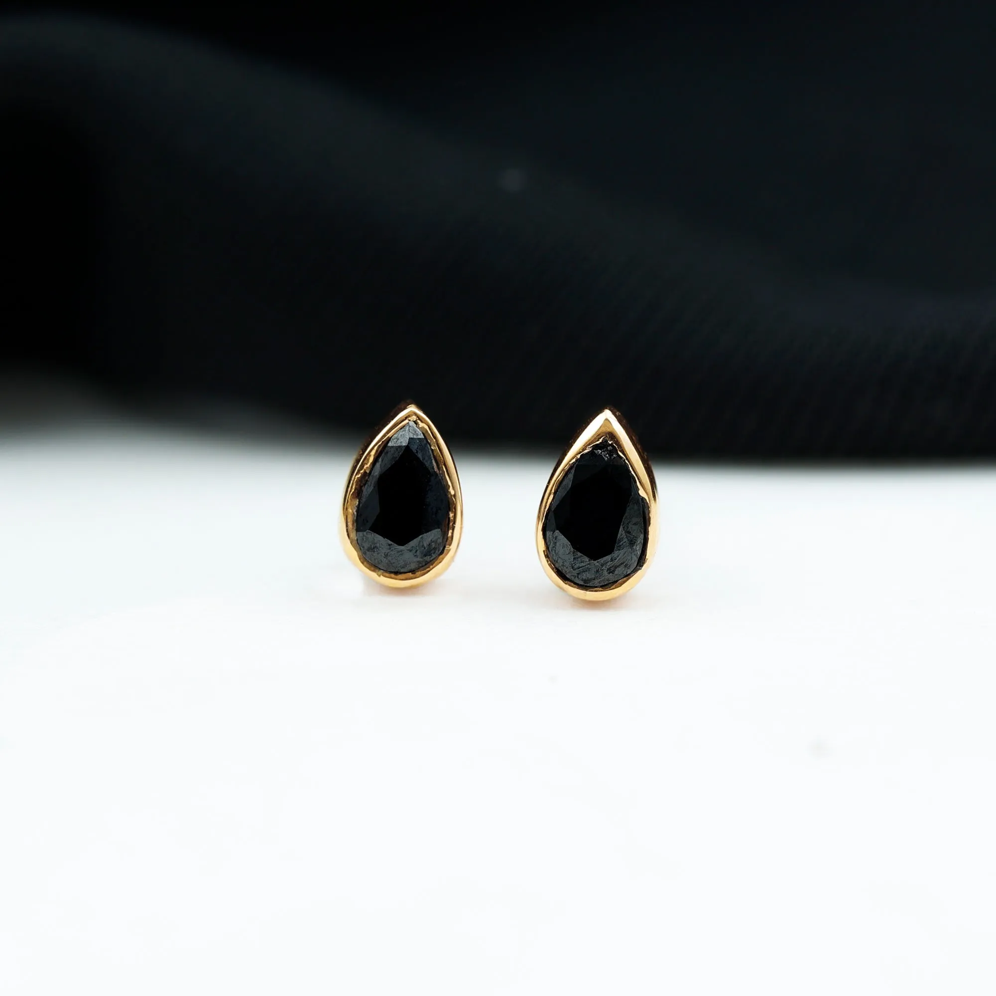 1/2 CT Bezel Set Pear Cut Black Onyx Solitaire Stud Earrings