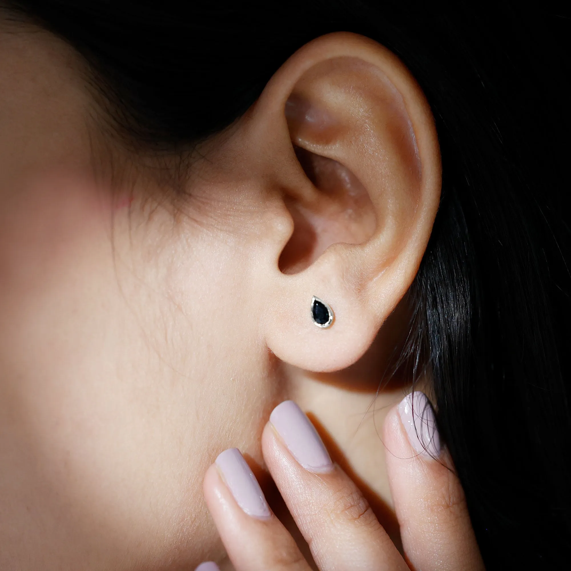 1/2 CT Bezel Set Pear Cut Black Onyx Solitaire Stud Earrings