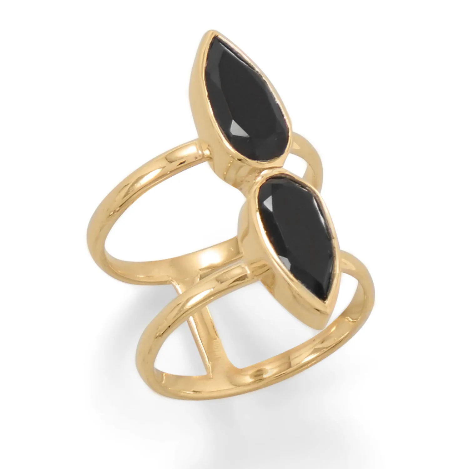 14 Karat Gold Plated Double Pear Onyx Ring