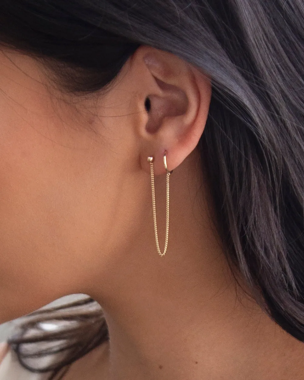 14k Gold Hoop Chained Earring