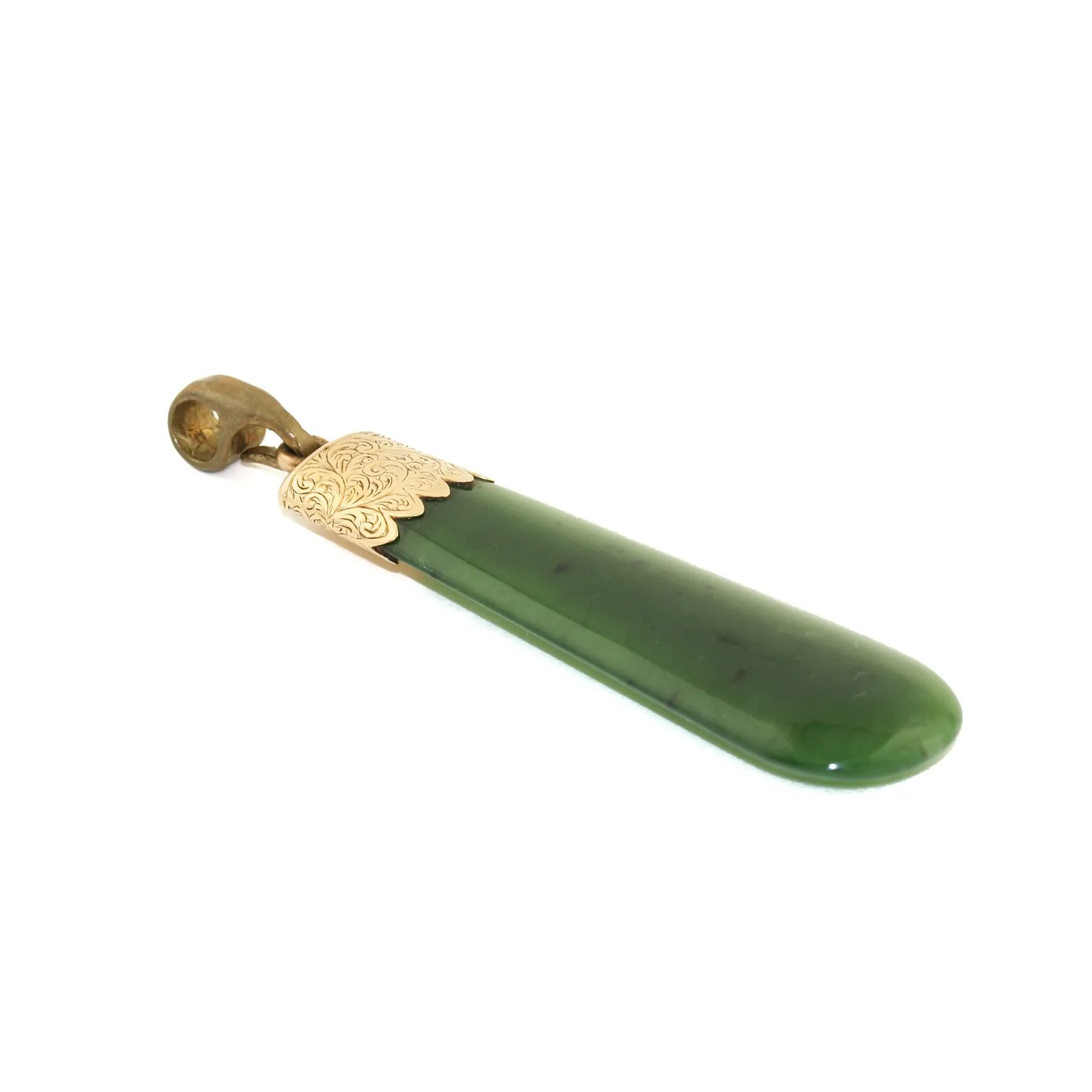 14k Gold x Elongated Jade Pounamu Pendan