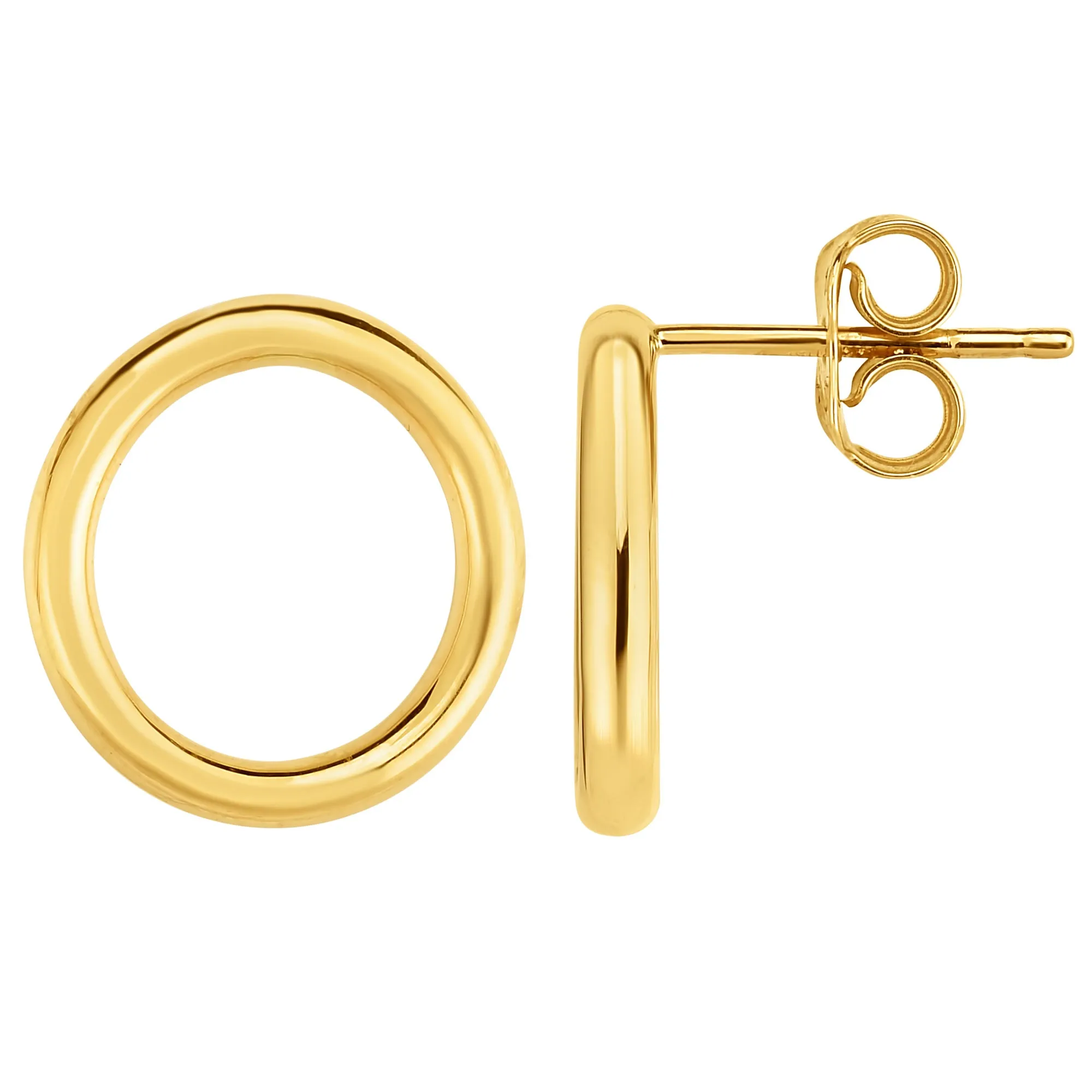 14K Gold Yellow Open Circle O Style Stud Earrings