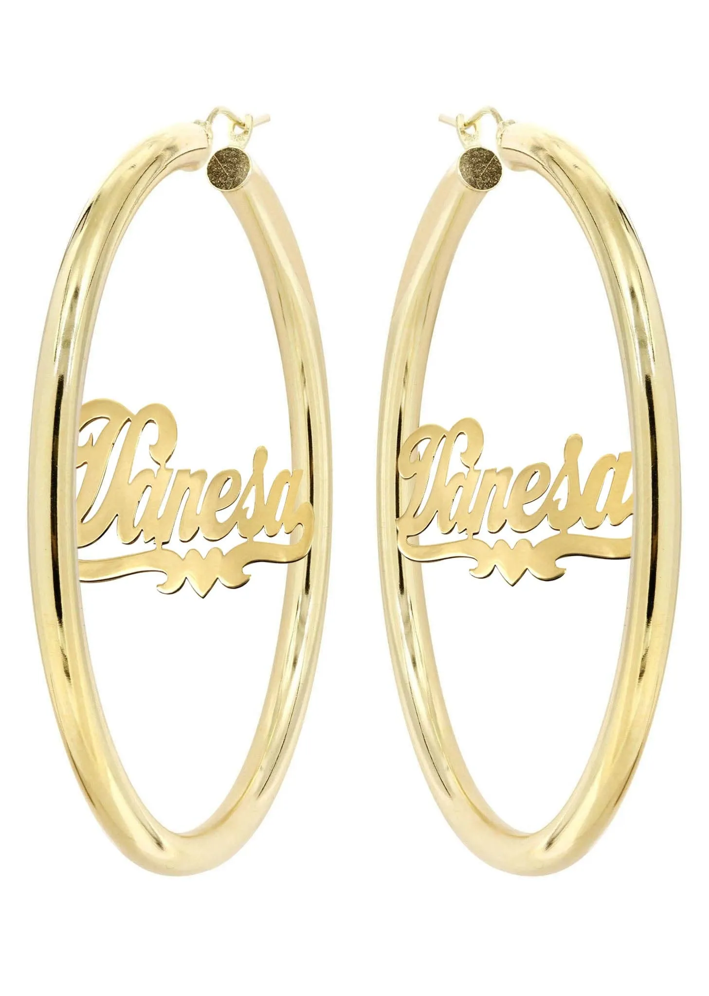 14K Ladies Heart Name Plate Hoop Earrings