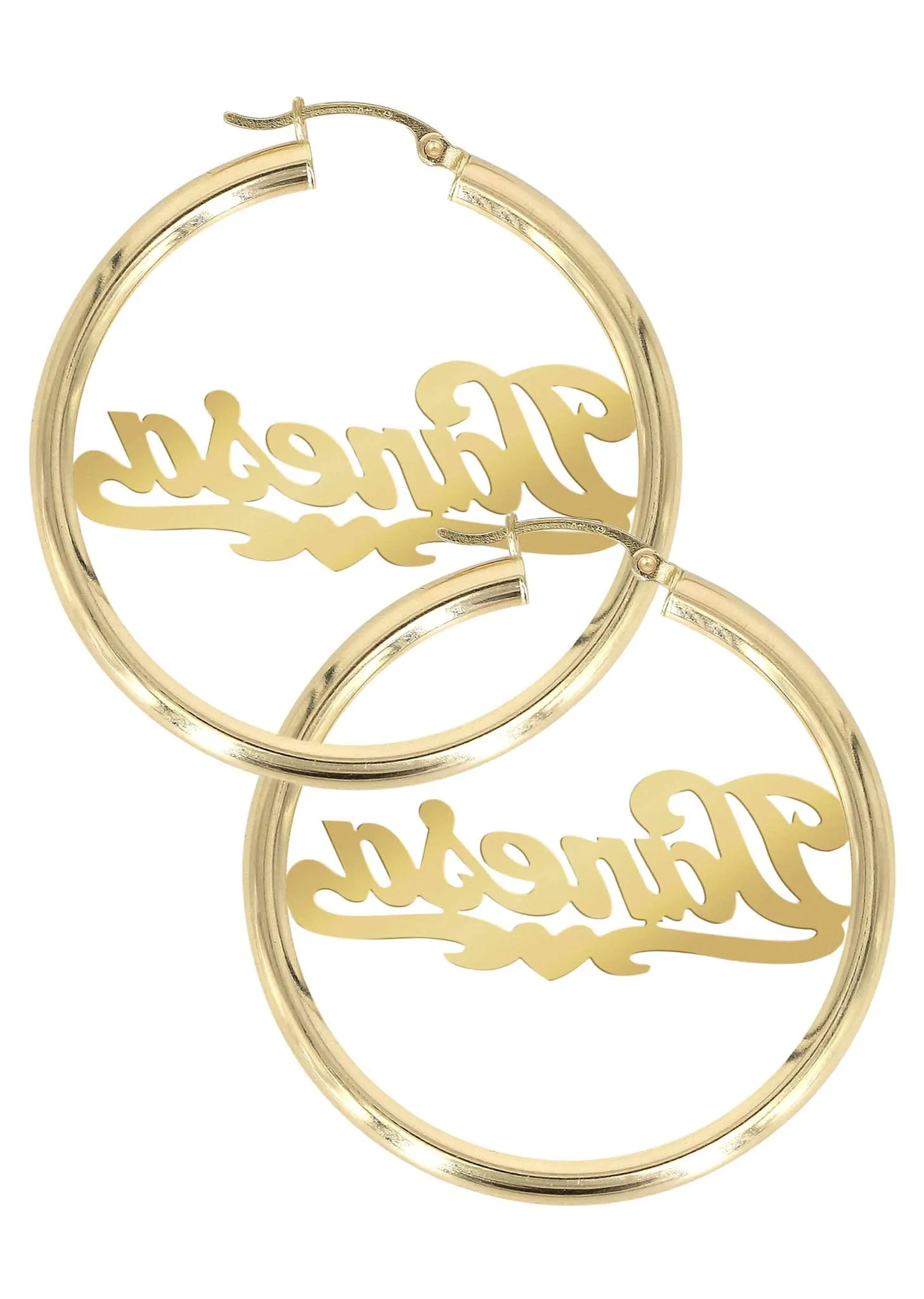 14K Ladies Heart Name Plate Hoop Earrings