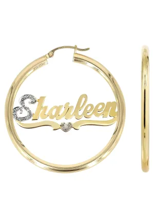 14K Ladies Two Tone  Name Plate Hoop Earrings