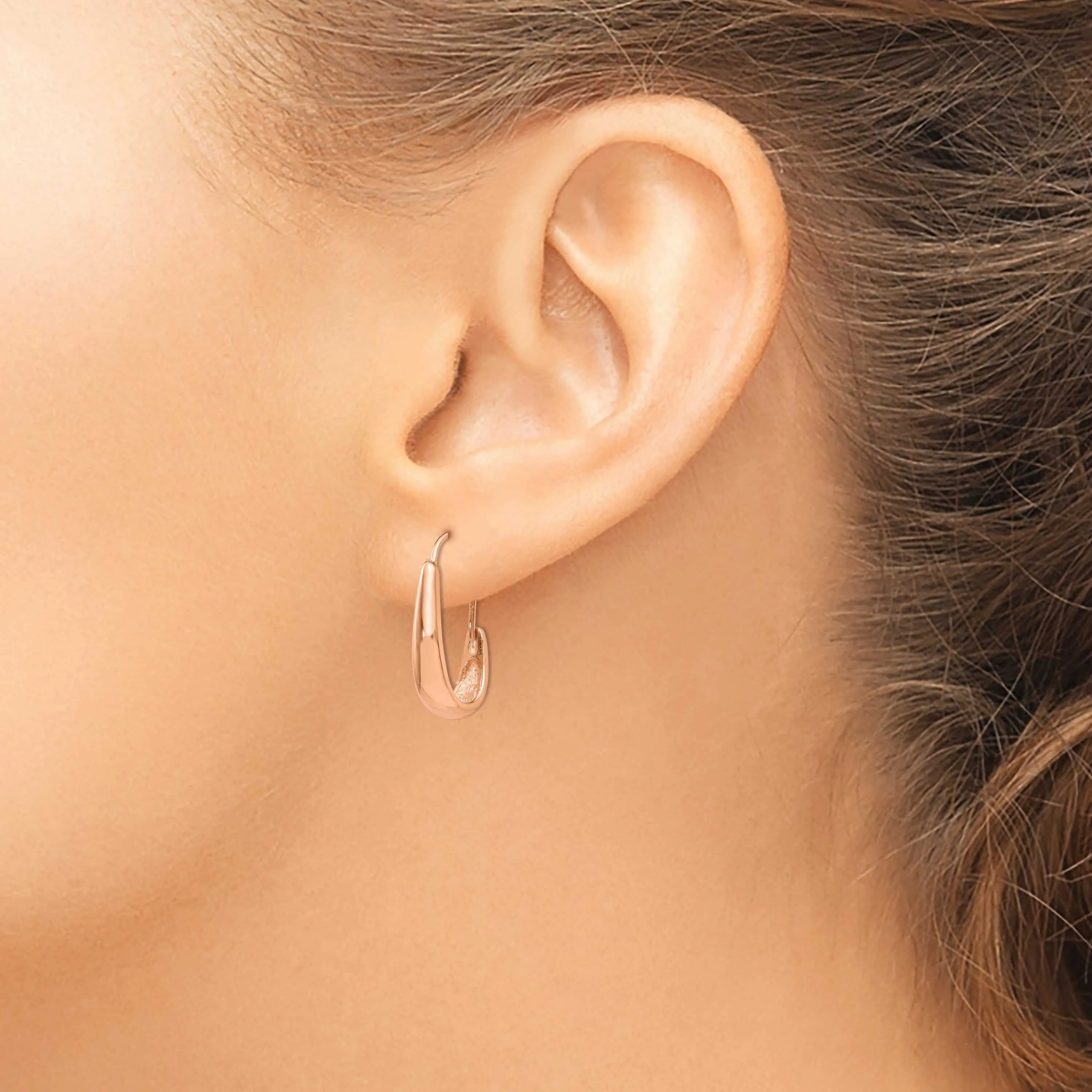 14k Rose Gold Polished Tapered J-Hoop Wire Earring