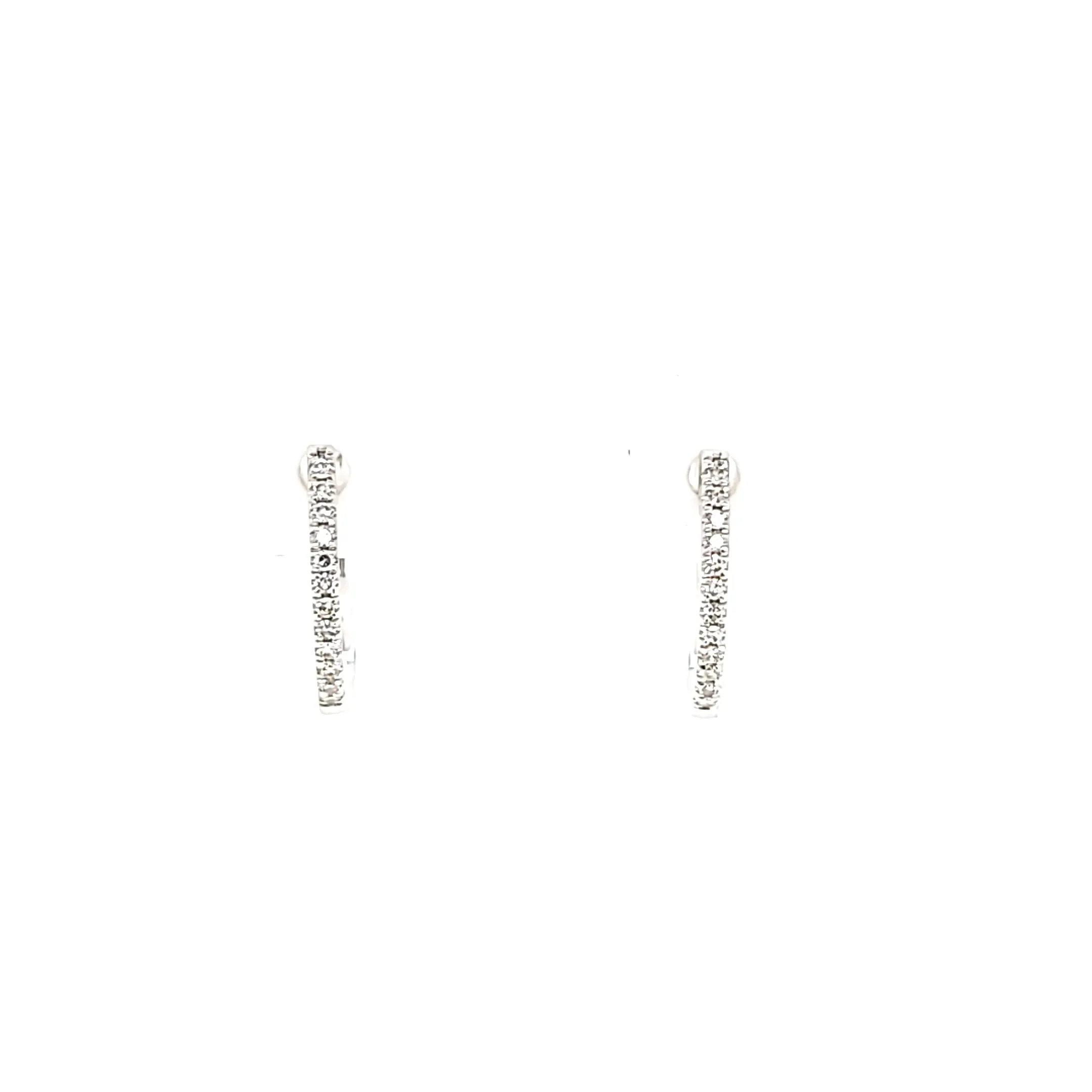 14k White Gold Small Diamond Hoop Earrings (I7557)