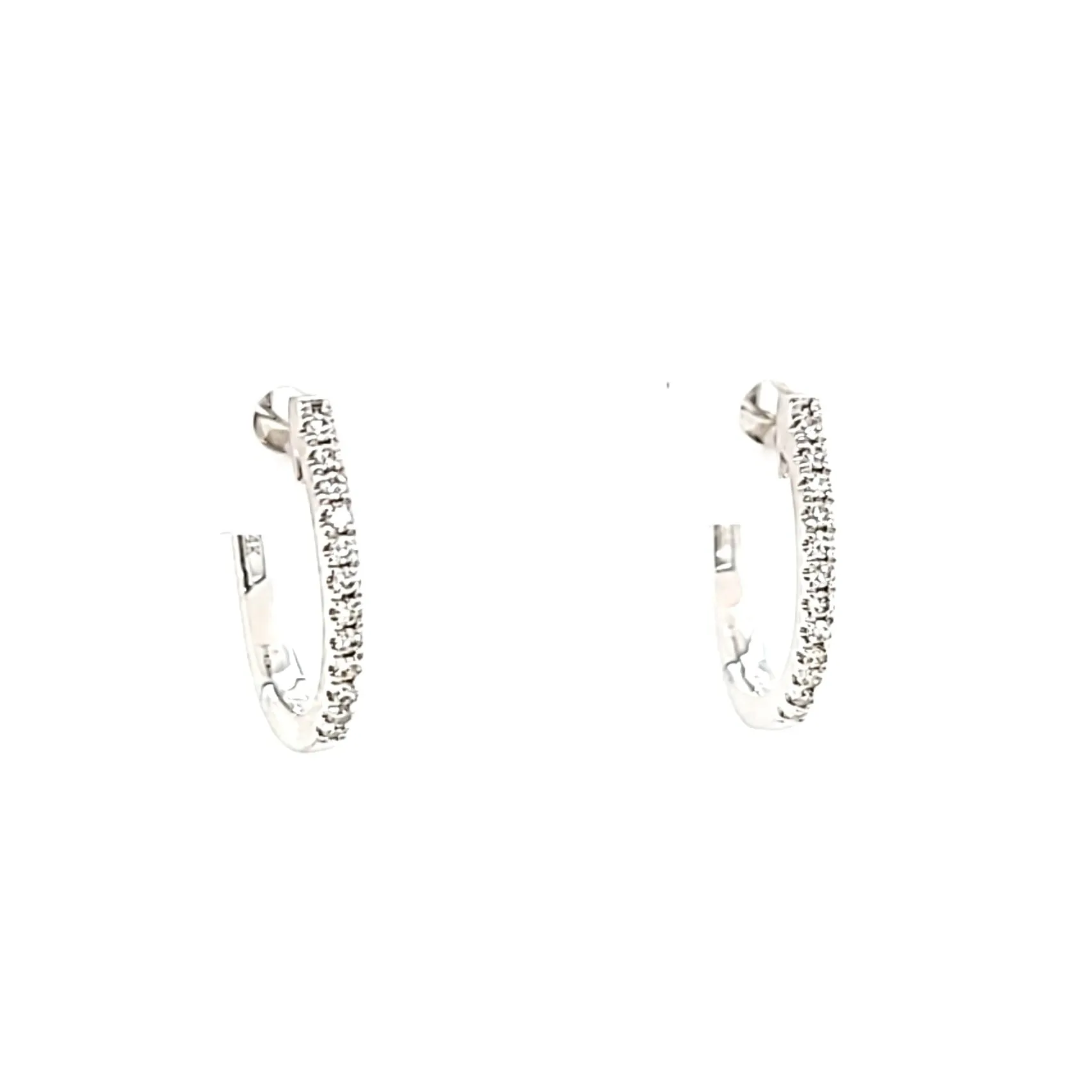 14k White Gold Small Diamond Hoop Earrings (I7557)