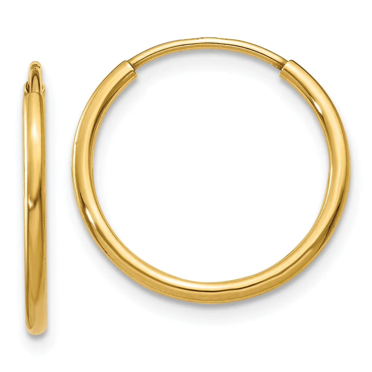 14k Yellow Gold Polished Endless Hoops 1.25mm x 16mm