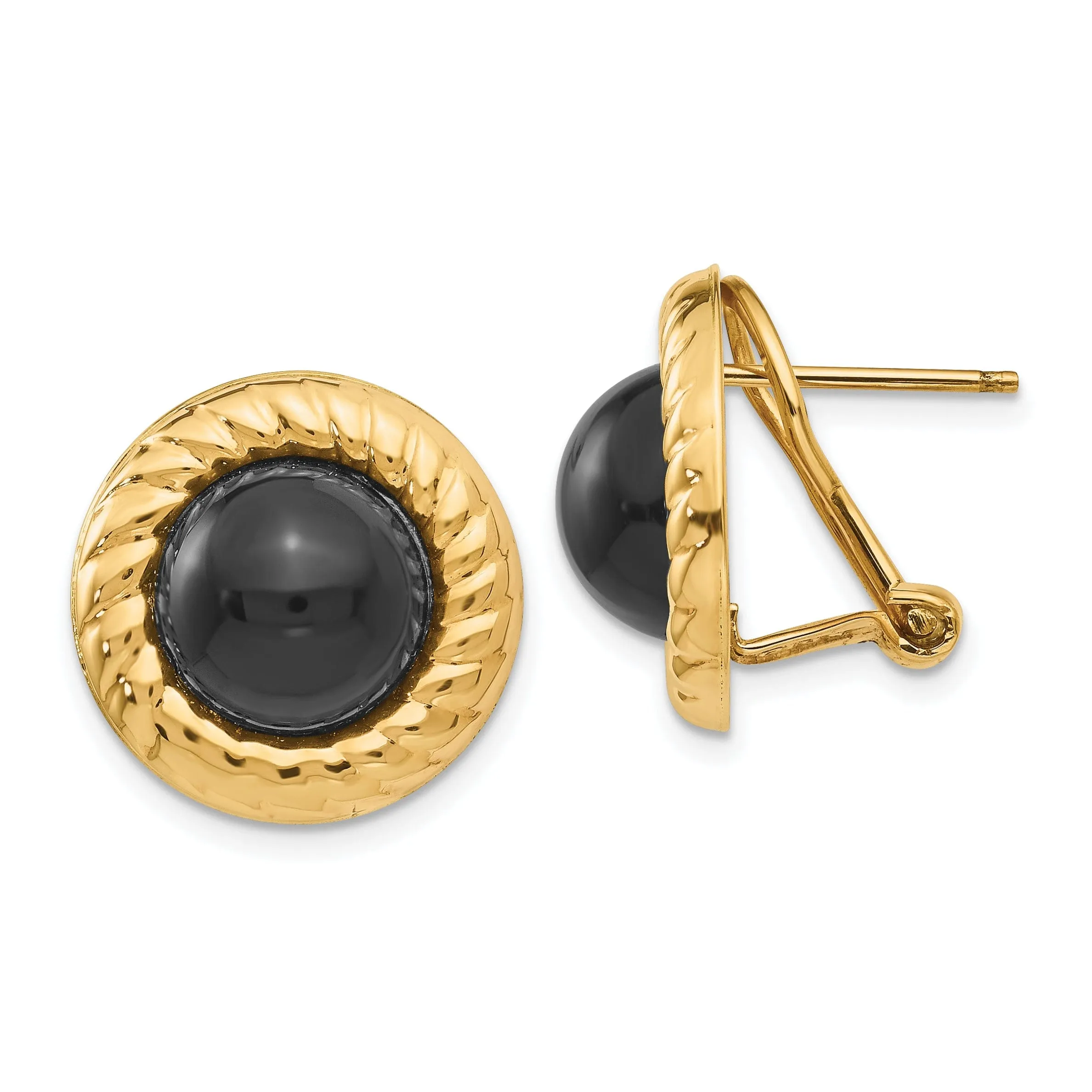 14k Yellow Gold Polished Fancy Onyx Earrings