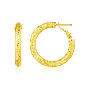 14k Yellow Gold Small Textured Round Hoop Earrings Weight 3.4 grams