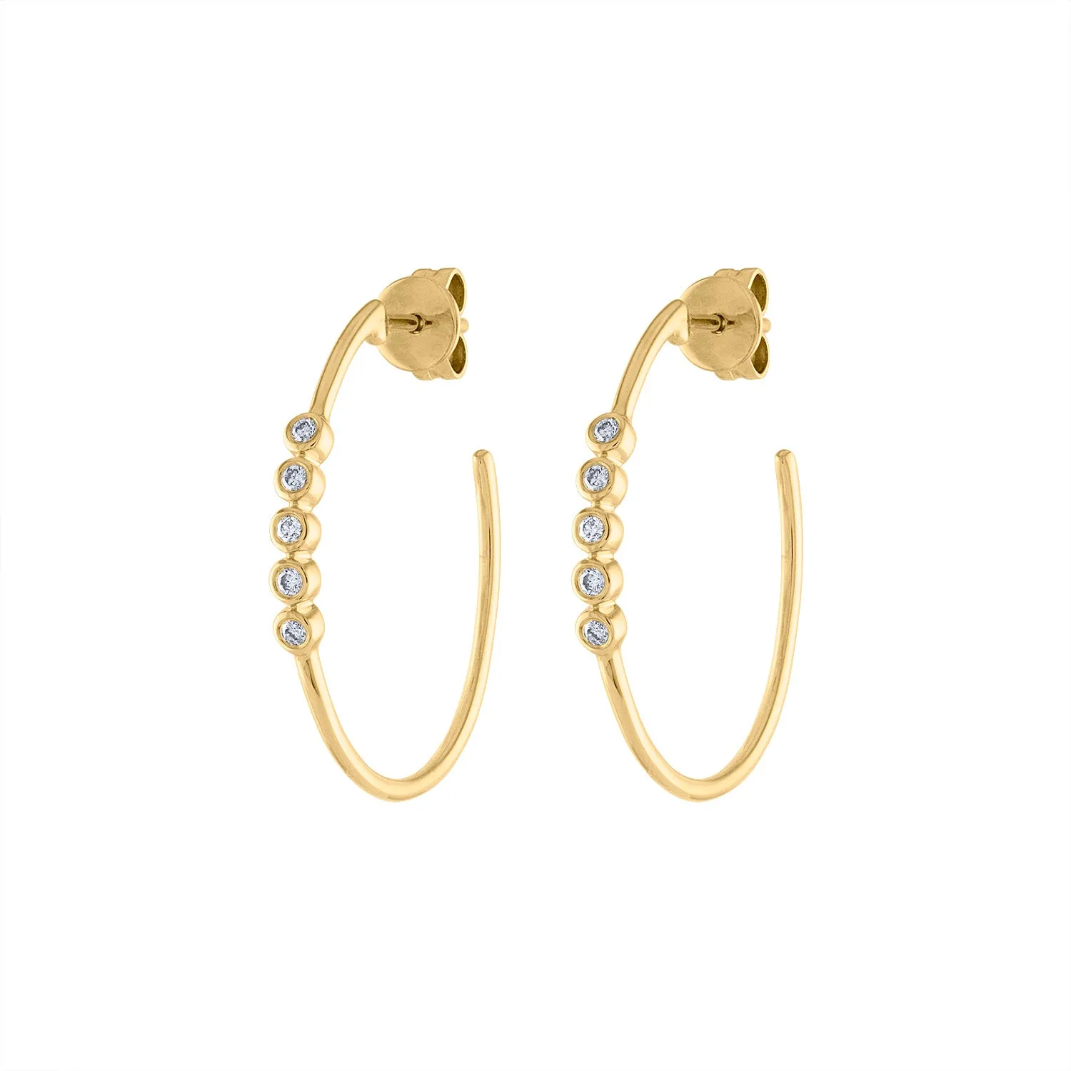 14KT GOLD DIAMOND FIVE BEZEL SET SMALL HOOP EARRING