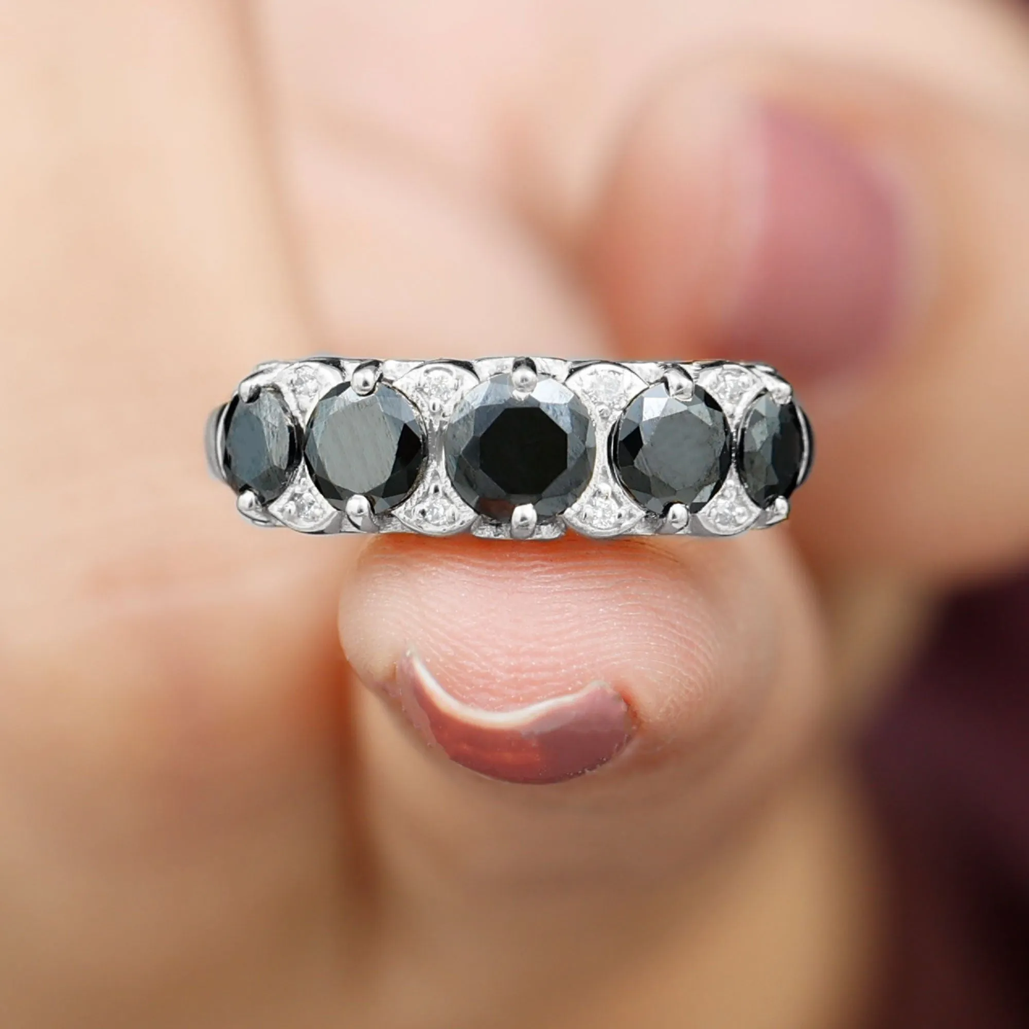 1.5 CT Natural Black Onyx and Diamond Antique Anniversary Ring