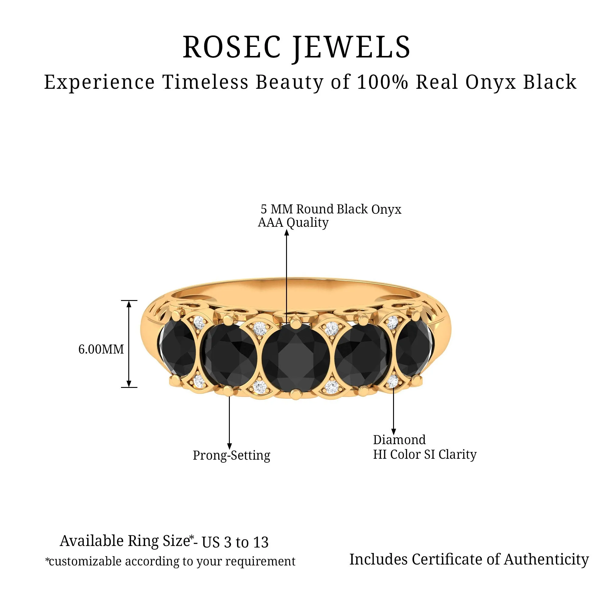 1.5 CT Natural Black Onyx and Diamond Antique Anniversary Ring