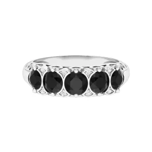 1.5 CT Natural Black Onyx and Diamond Antique Anniversary Ring