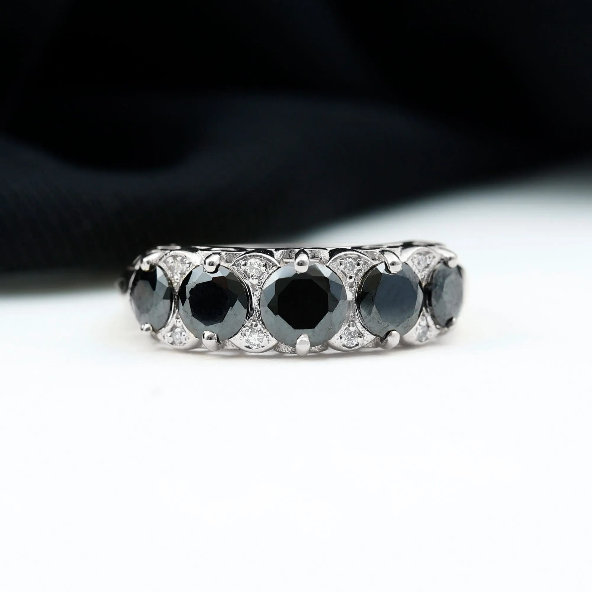 1.5 CT Natural Black Onyx and Diamond Antique Anniversary Ring