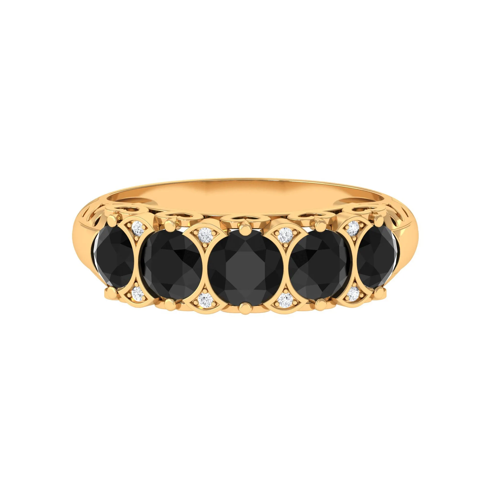 1.5 CT Natural Black Onyx and Diamond Antique Anniversary Ring