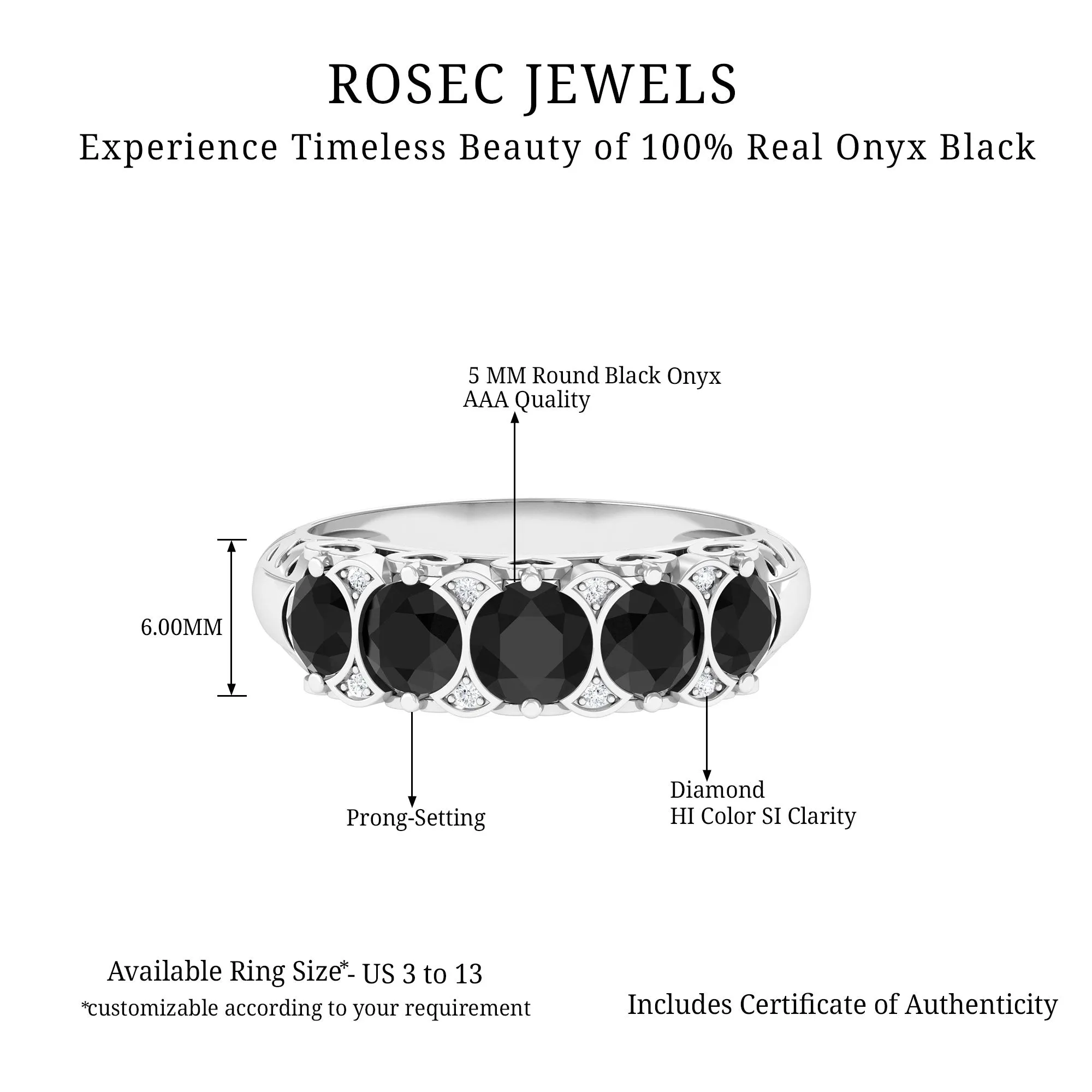 1.5 CT Natural Black Onyx and Diamond Antique Anniversary Ring