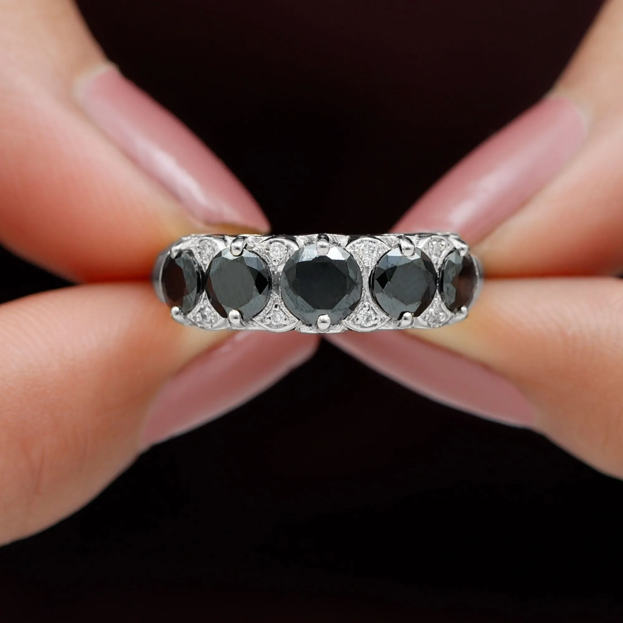 1.5 CT Natural Black Onyx and Diamond Antique Anniversary Ring