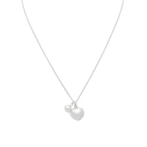 16" Multicharm Heart & Cultured Freshwater Pearl Necklace