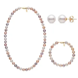 18 Inch 3 Piece Set of 7.5-8.0 mm Freshadama Multicolor Freshwater Pearl