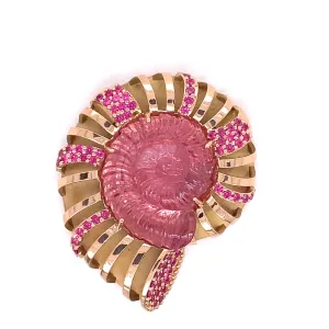 18k Rose Gold Carved Pink Tourmaline Ammonite Clasp