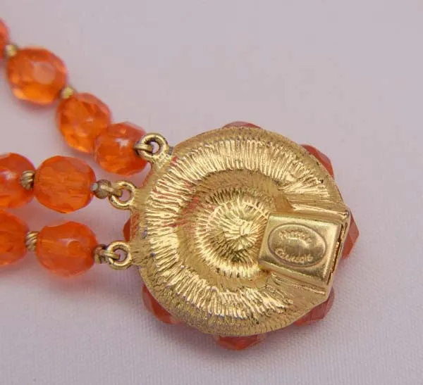 1960s Hattie Carnegie Tangerine Glass Bead Necklace and Earrings