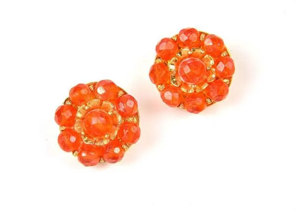 1960s Hattie Carnegie Tangerine Glass Bead Necklace and Earrings