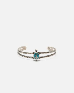 1960s Sterling Turtle Peace Sign Turquoise Bracelet