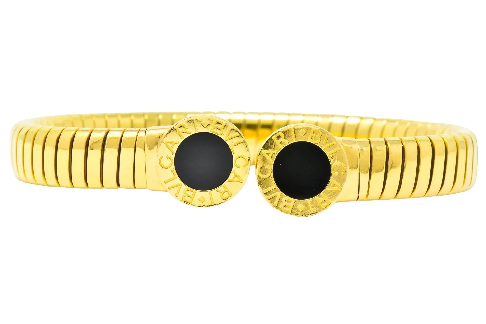 1980 Bulgari Tubogas 18 Karat Gold Black Onyx Bracelet