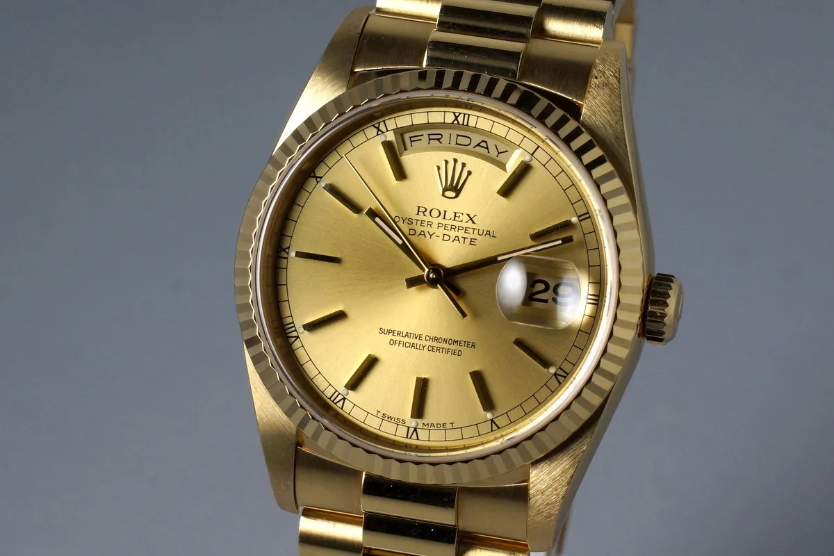 1995 Rolex YG Day-Date 18238 with Box and Papers