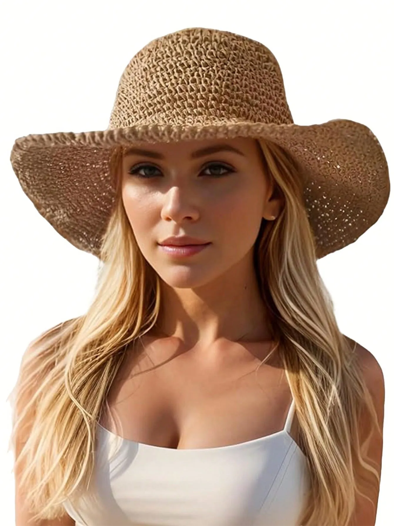 1pc Plain Crochet Sun Hat With Adjustable Strap, Ideal For Spring/Autumn Travel, Beach Vacation, Sun Protection, Y2K Style, Youthful