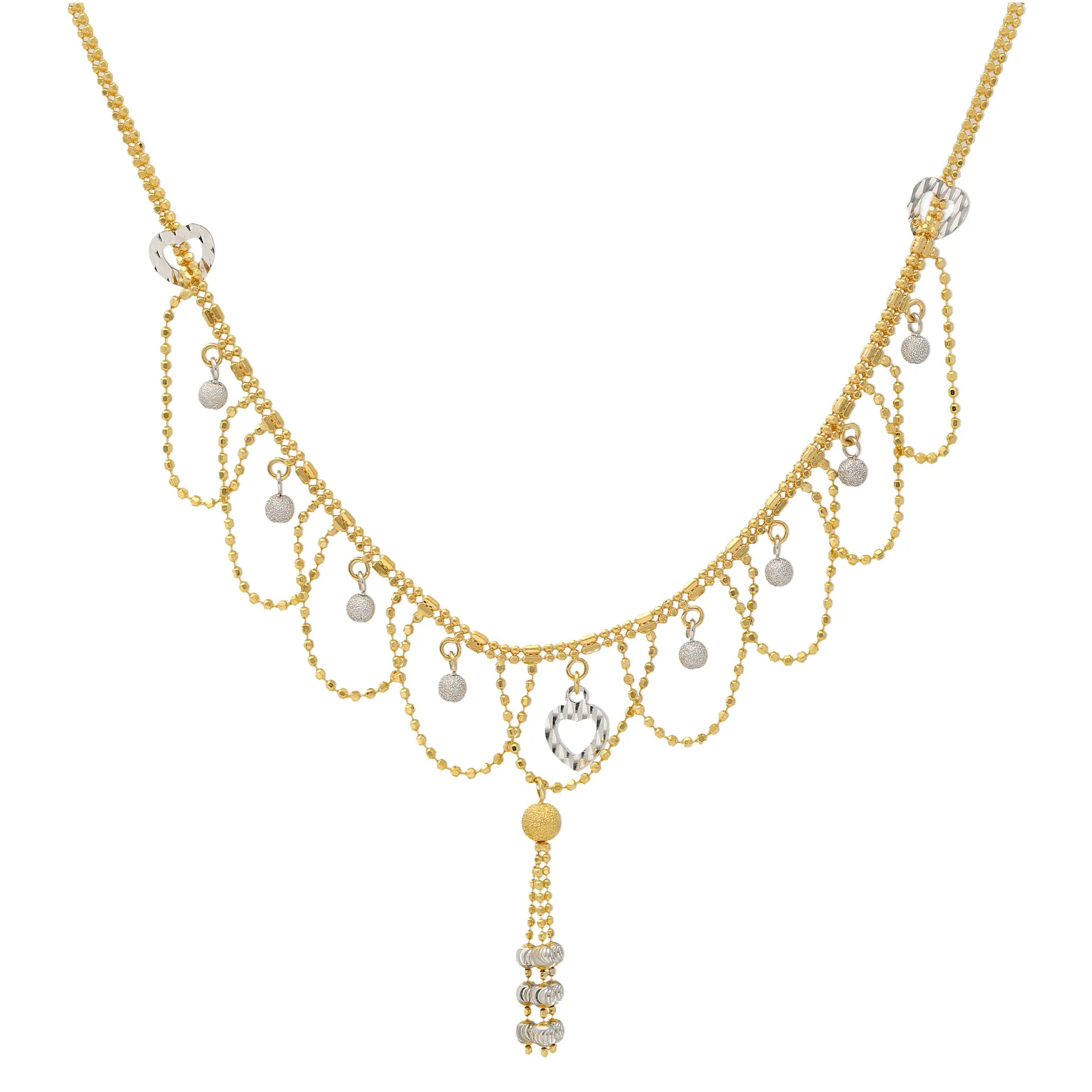 22K Yellow & White Gold Beaded Necklace Set (15.7gm)