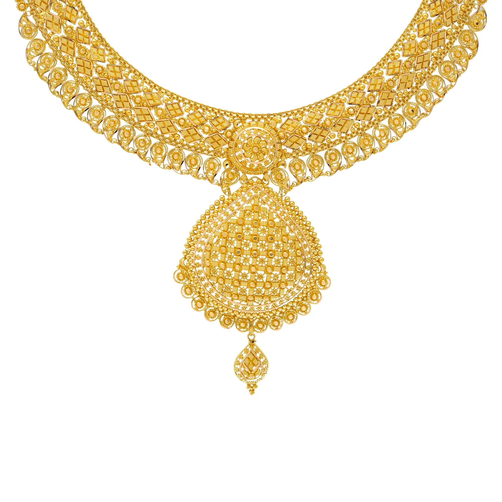 22K Yellow Gold Filigree Necklace Set (65.7gm)