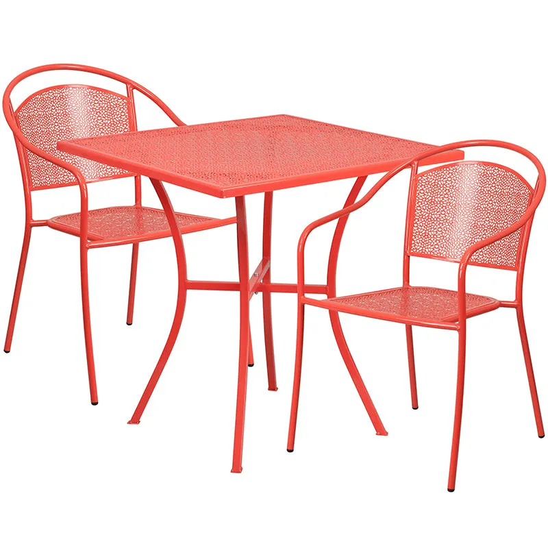 28SQ Coral Patio Table Set CO-28SQ-03CHR2-RED-GG