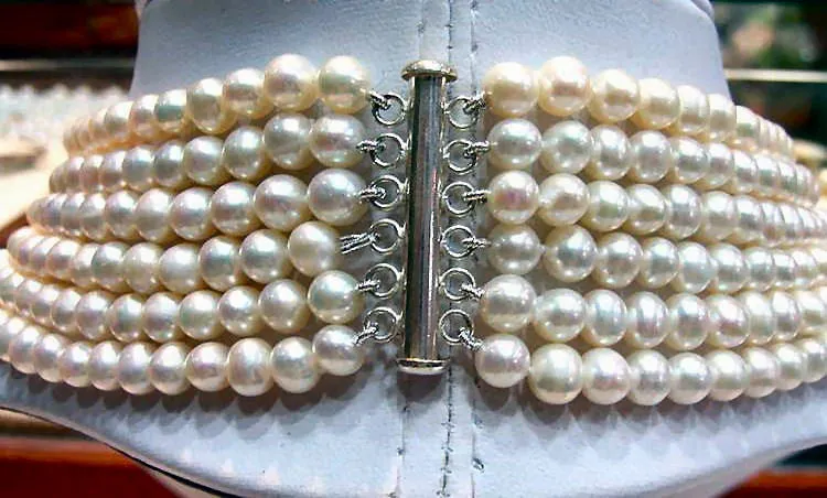 6 Strand Pearl Necklace Freshwater White Pearls 925 Sterling Clasp Handmade OOAK