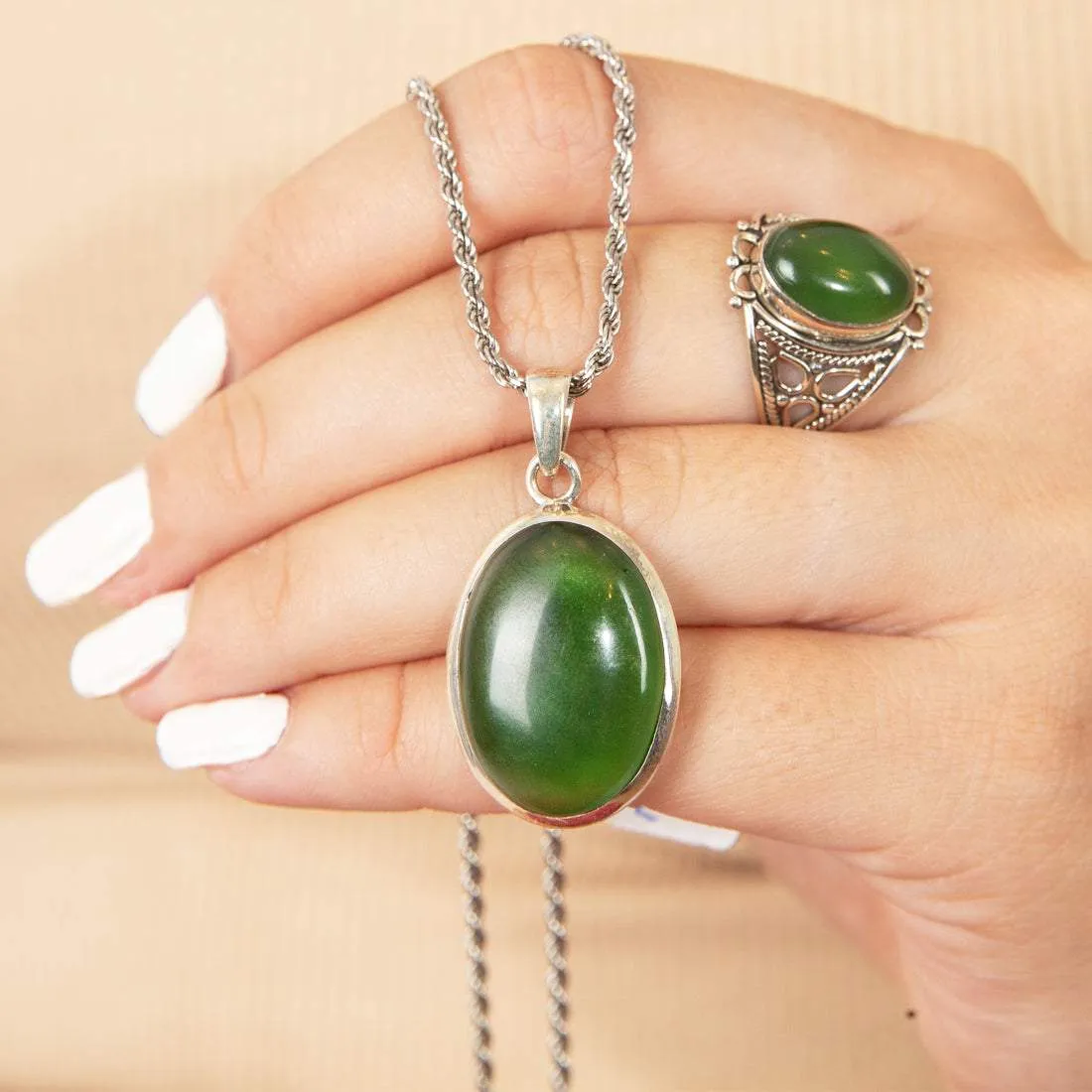 925 silver filigran ring - Jade