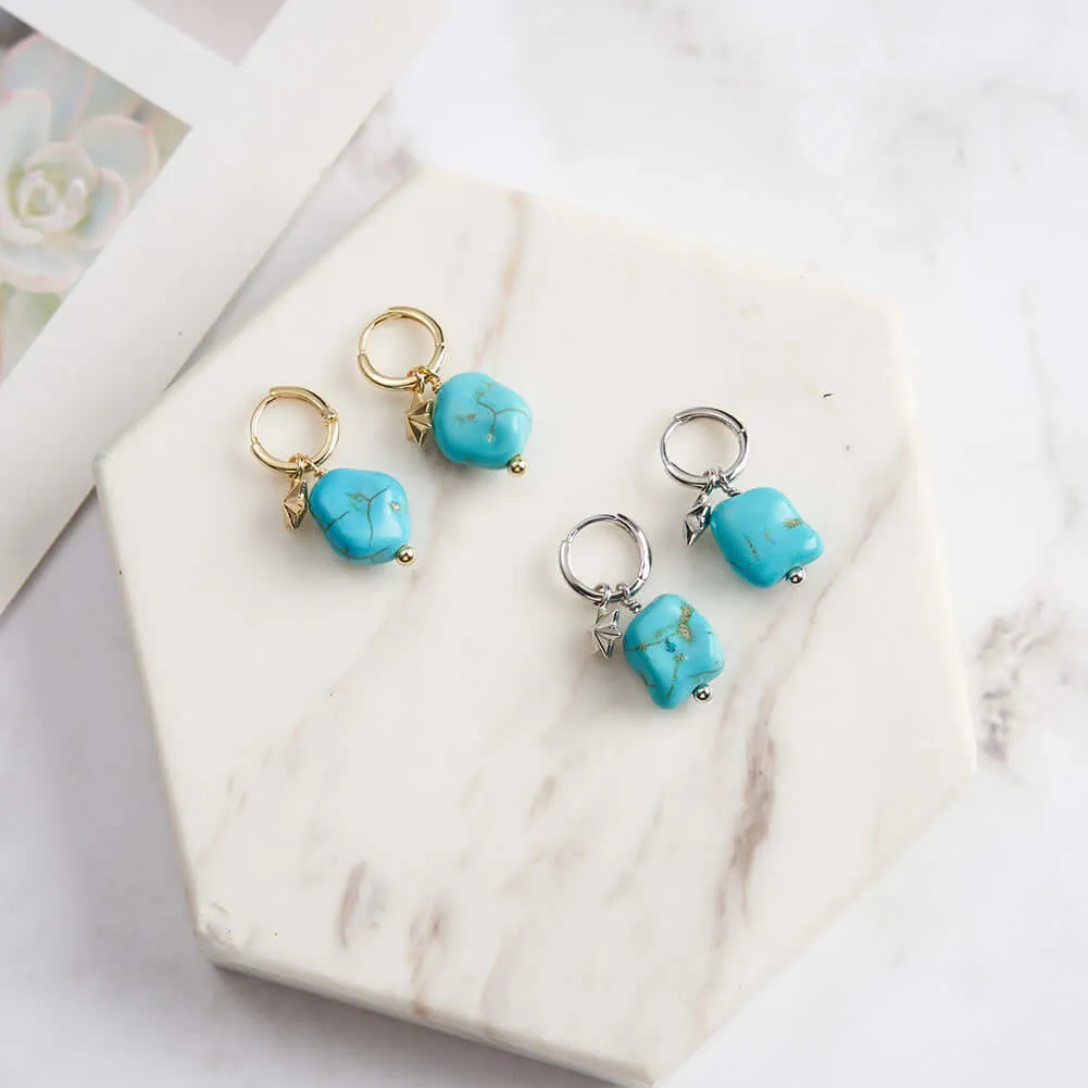 925 Silver Irregular Turquoise Star Huggie Earrings