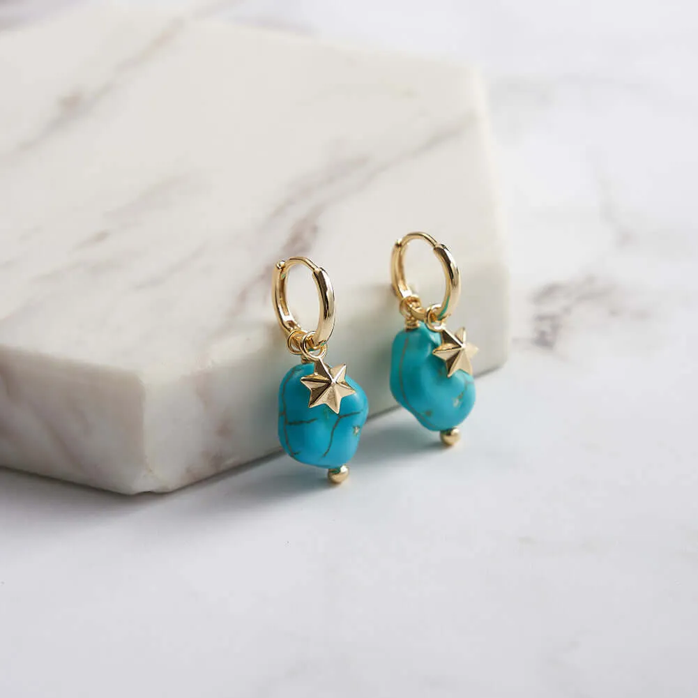 925 Silver Irregular Turquoise Star Huggie Earrings