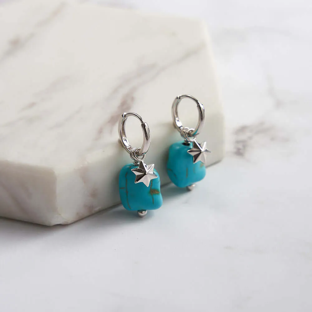 925 Silver Irregular Turquoise Star Huggie Earrings