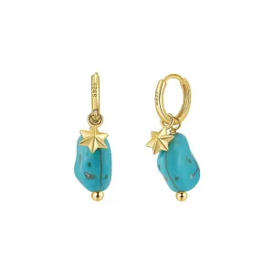 925 Silver Irregular Turquoise Star Huggie Earrings