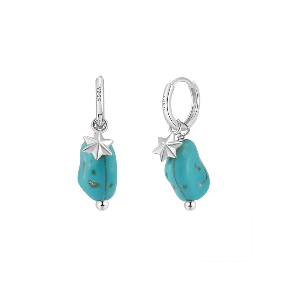 925 Silver Irregular Turquoise Star Huggie Earrings