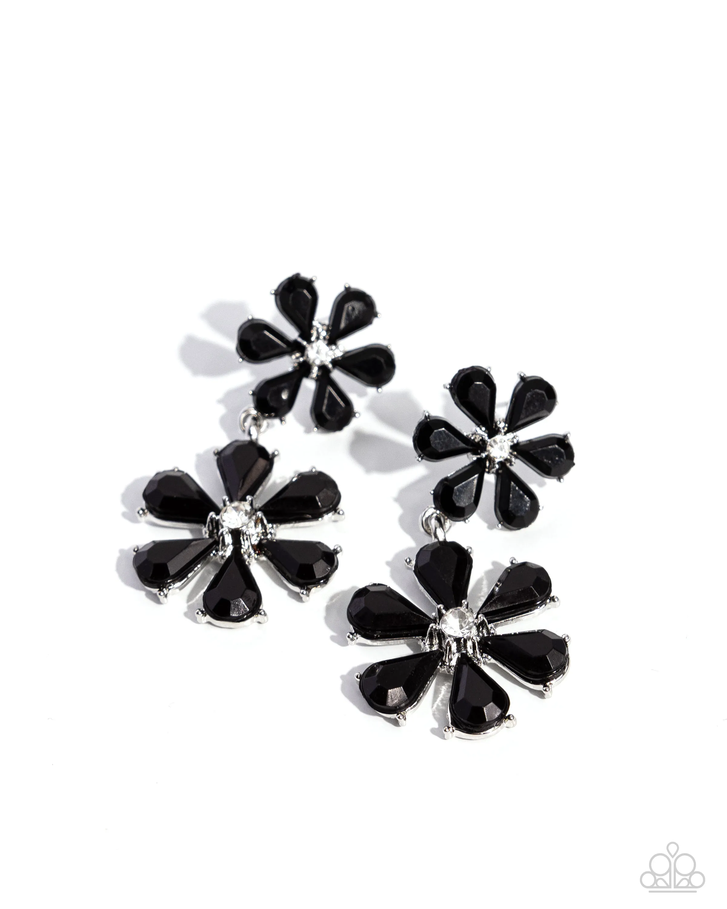 A Blast of Blossoms - Black - Beaded Flower Rhinestone Center Paparazzi Post Earrings